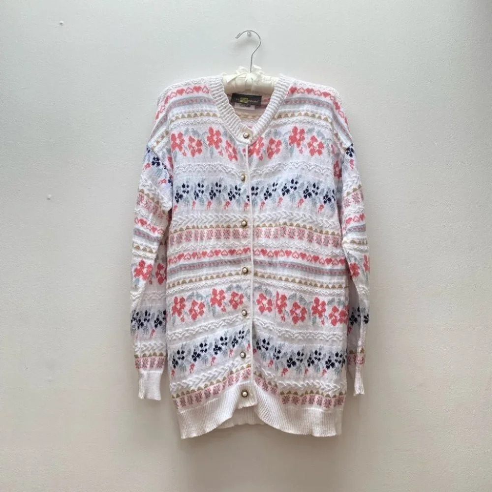 Vintage - Floral Pastel Cottagecore Pearl Button Cardigan